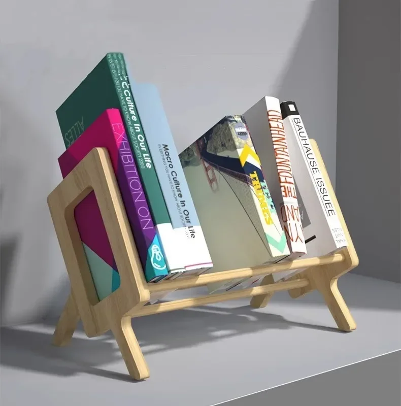 Home Simple Desktop Solid Wood Book Shelving Office Documents Magazine Stationery Sundry Organizer Bedroom Study Book Storage Ra
