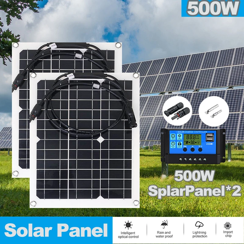 

500W Solar Panel Kit Complete 12V USB With 100A Controller Solar Cells for Car Yacht RV Boat Camp MobliePhone Battery Charger