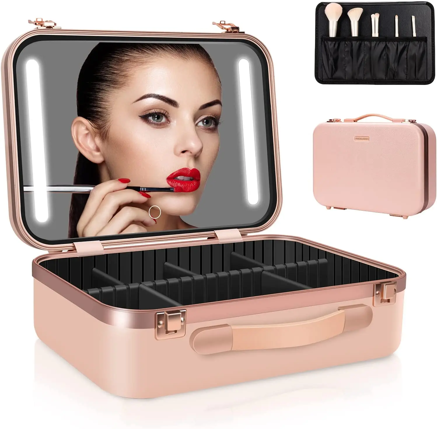 Professional Makeup Bag,Large Travel Cosmetic Makeup Train Case with Mirror  for Women, Waterproof Toiletry Organizer Bag with Adjustable Divider