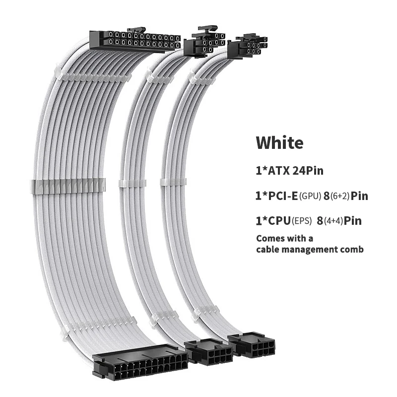 TEUCER CPU PSU Extension Cable 30cm 3 in 1 Motherboard ATX 24Pin GPU PCI-E 6+2Pi