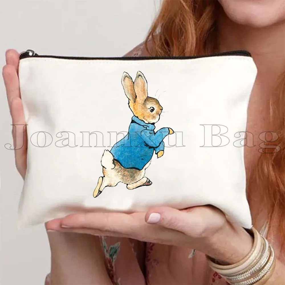 Cute Beatrix Potter Cartoon Peter Rabbit Anime Duck Carrots Kawaii Animal Canvas Cosmetic Makeup Toilet Bag Pencil Case Pouch 3