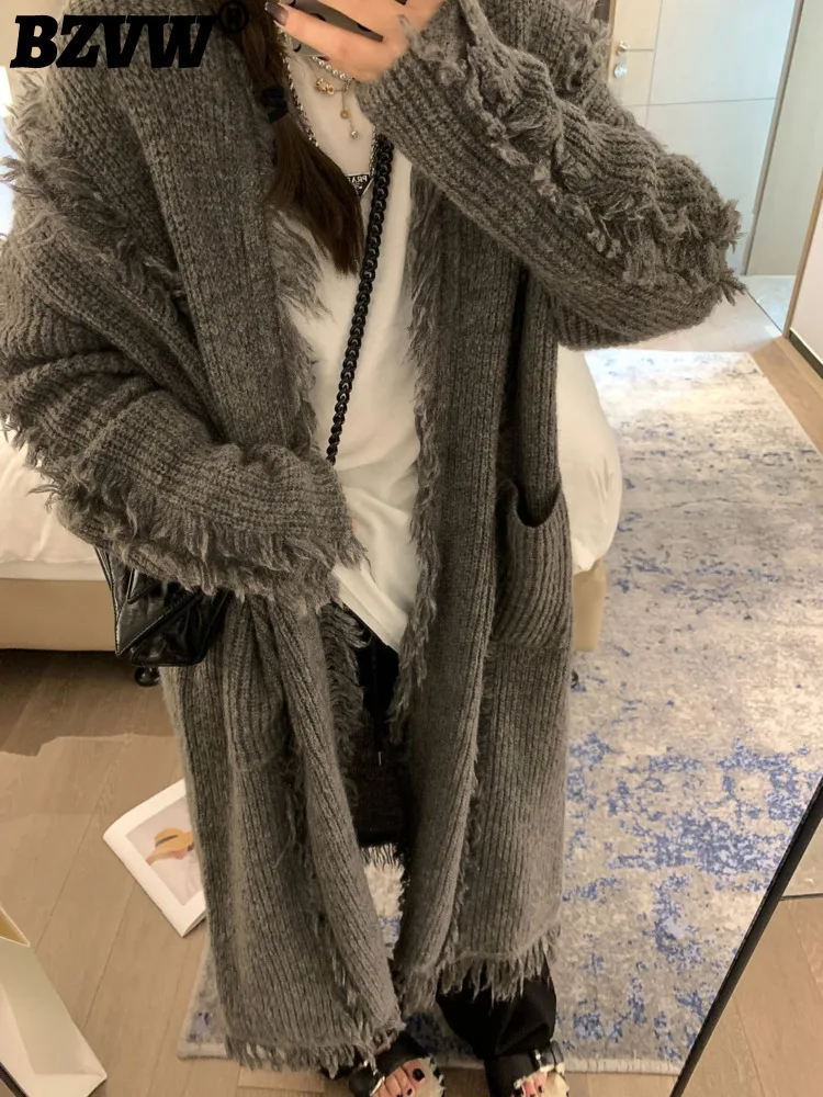 

BZVW Casual Laziness Long Loose Knitted Sweater Cardigan Women's 2023 Autumn Winter Fashion Versatile Big Size Knit Coat Female