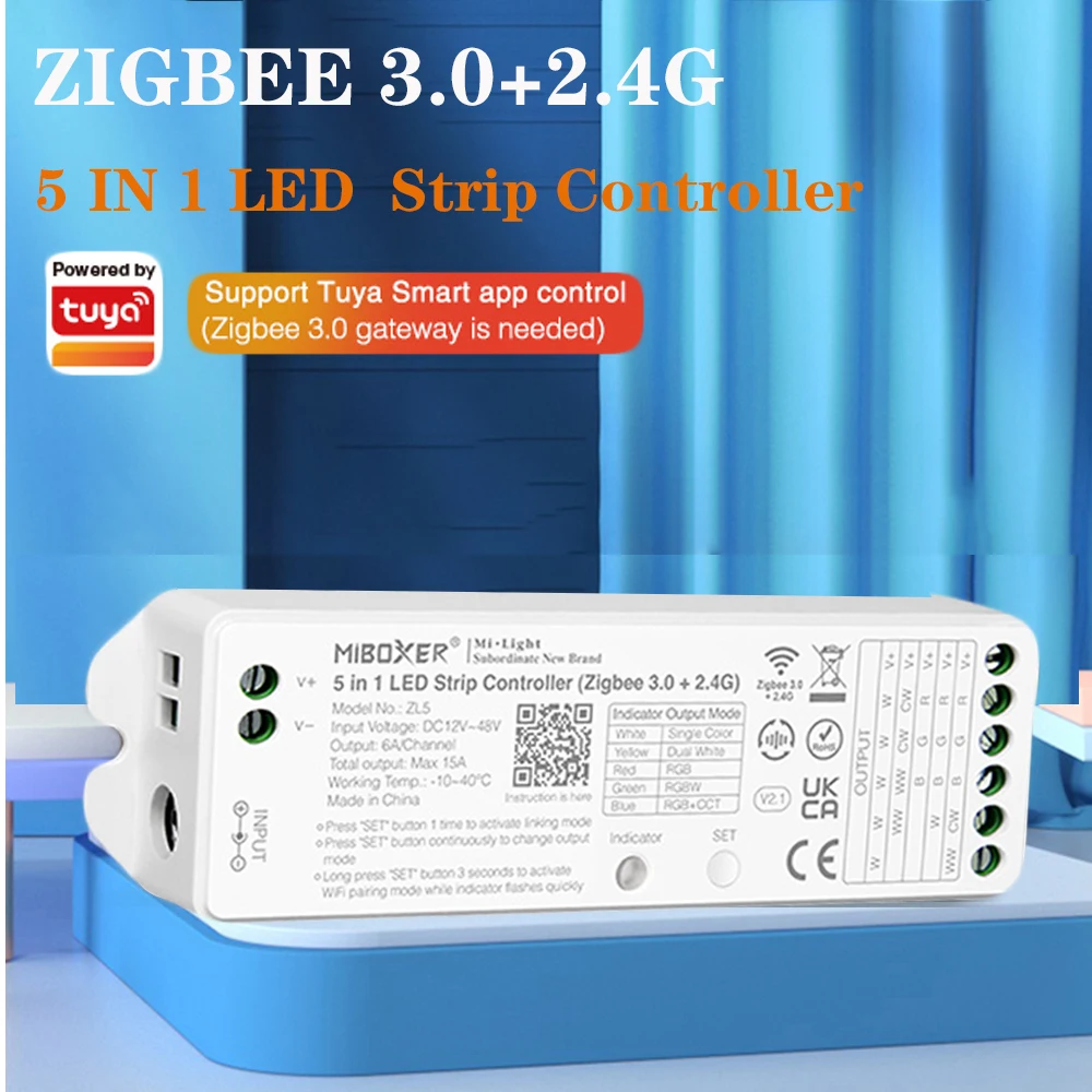 Zigbee 3.0+2.4G 5 in 1 LED Strip Controller ZL5 Support music rhythm and 2.4GHZ Remote control DC 12V~48V 24V aubalasti richauto dsp b51 usb cnc controller b51s b51e 3 axis controller support stepper and servo for cnc router control