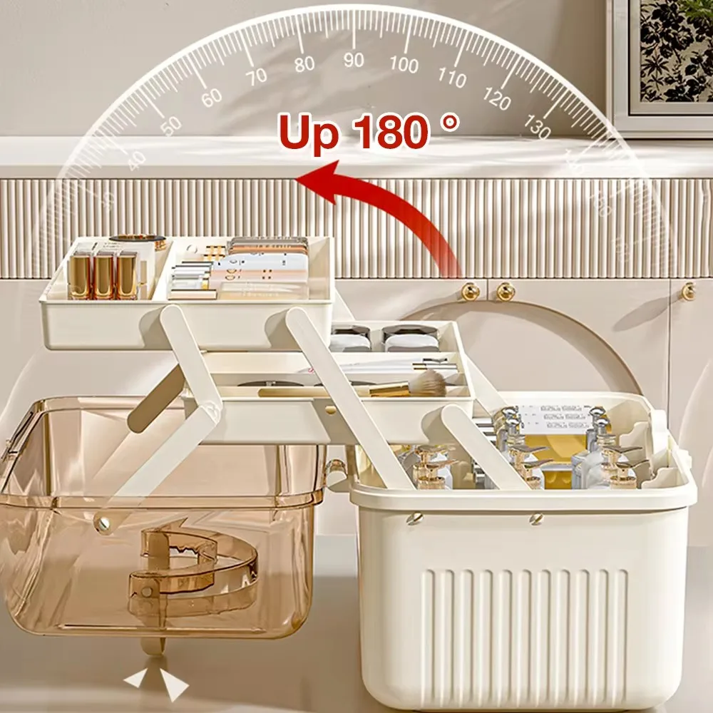 3 Tiers Makeup Storage Box Dust-proof Cosmetic Organizer Large Capacity Skincare Lipstick Eyeshadow Organizer Medicine Storage 3