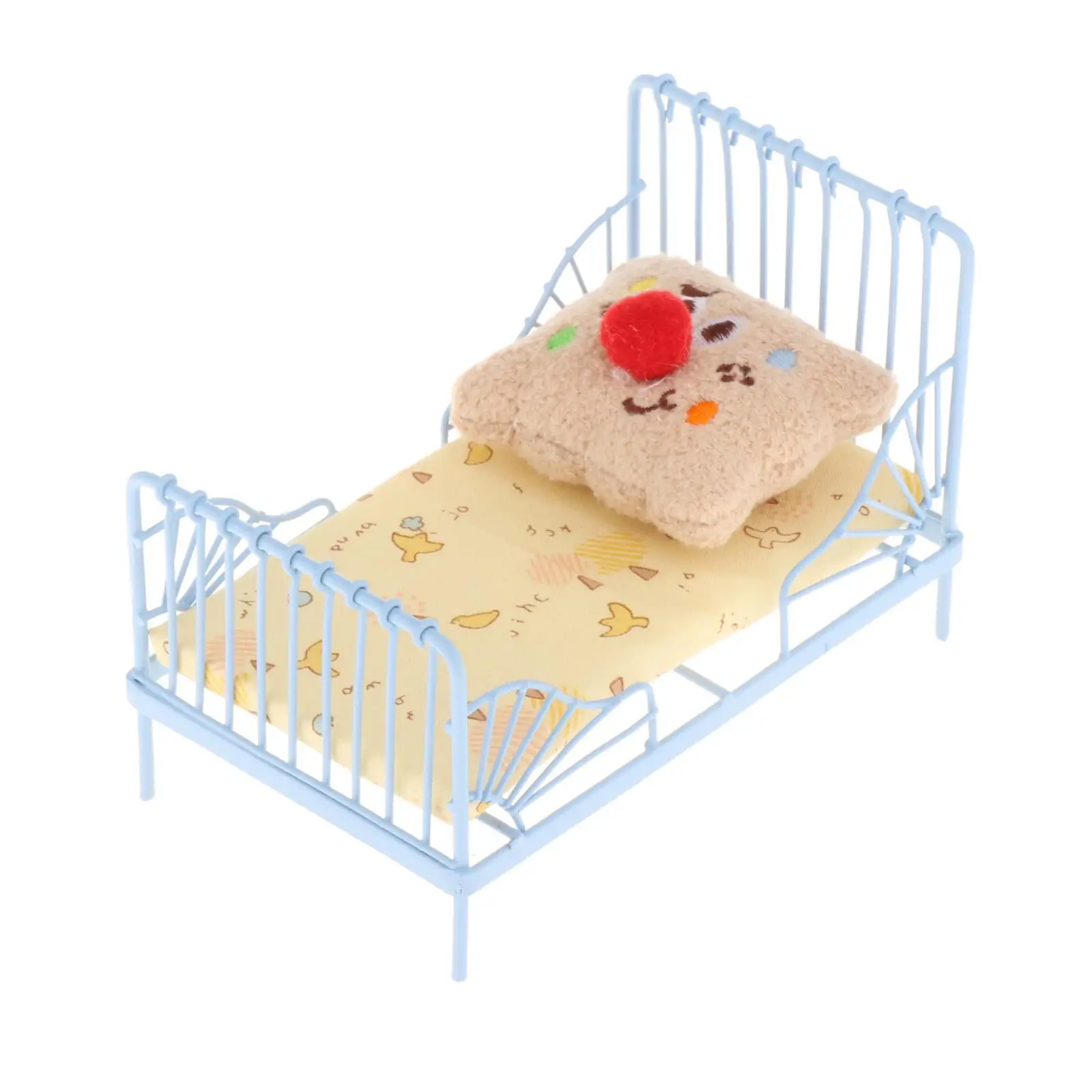 1/12 Scale Miniature Bed Yellow Bird Delicate Doll House Nursery Bedroom Furniture Photo Props Miniature Dollhouse Furniture