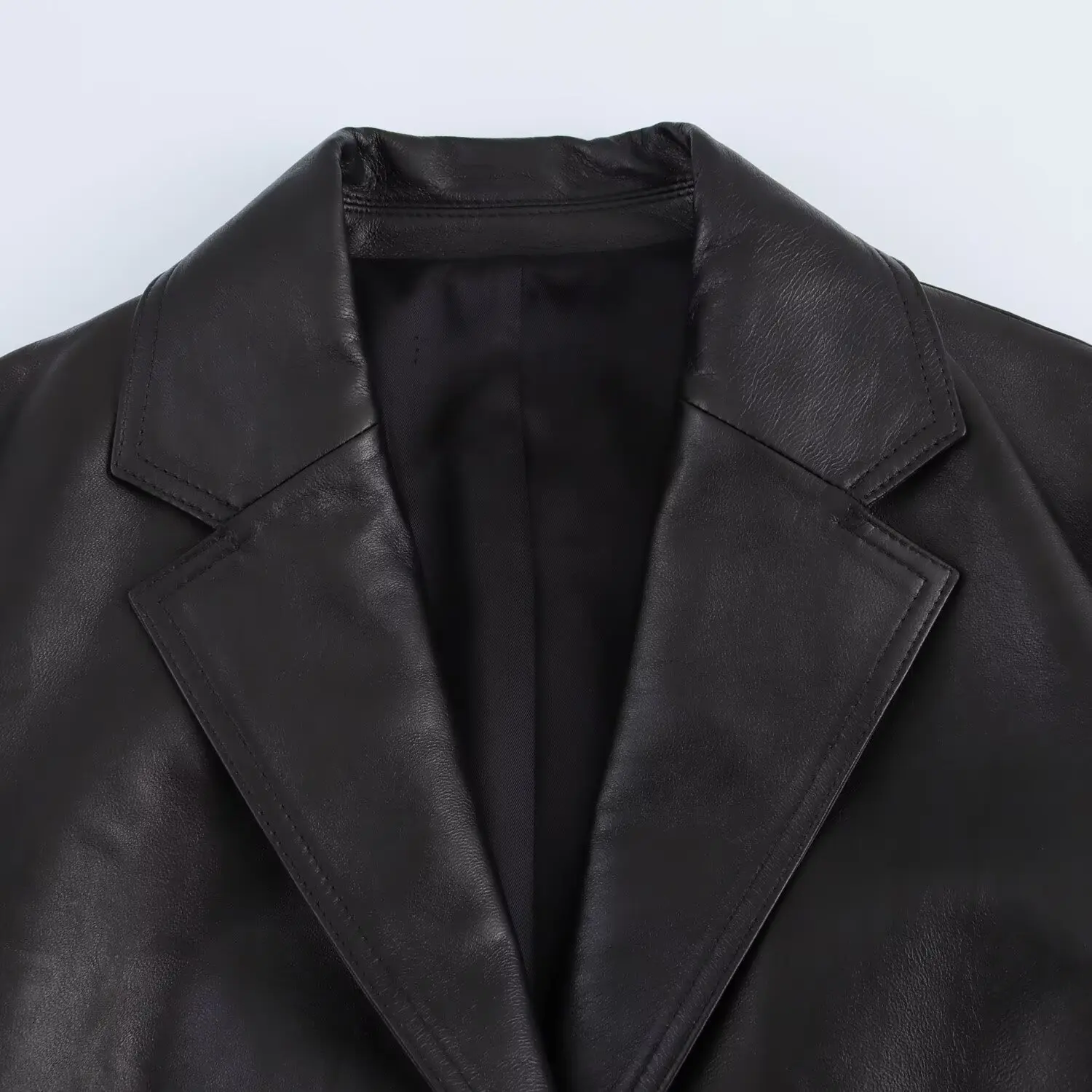 European and American style fashionable simple versatile PU imitation leather one-button suit jacket 4