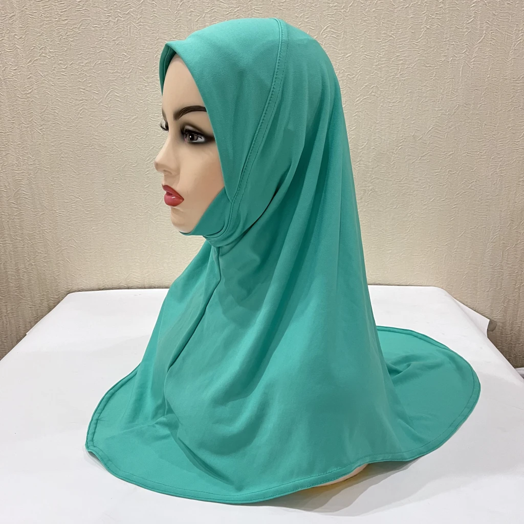 Small girls 5-9 years plain muslim hijab with chin part amira pull on islamic scarf headscarf pray hat muslim hijab