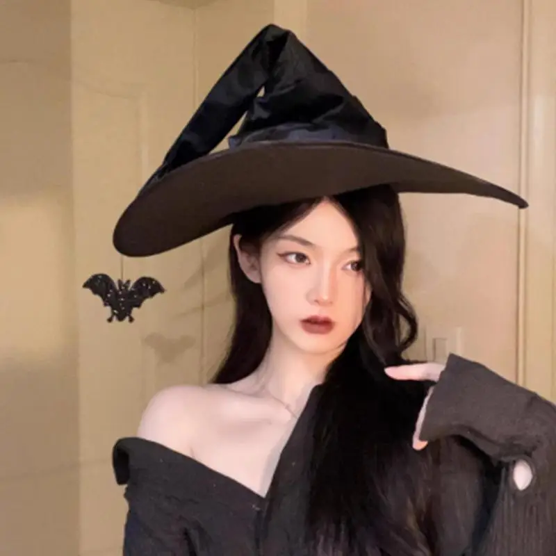 Halloween Folds Witch Wizard Black Hat Party Cosplay Costume Headgear Devil Cap Props Decoration Supplies for Adult Women Men