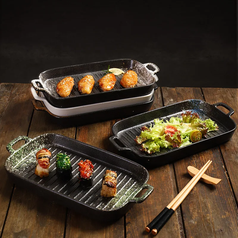 

1pcs Ceramic Ear Plate Japanese Sushi Pasta Household Dishes Commercial Tableware Creative Rectangular Fruit Salad Plates