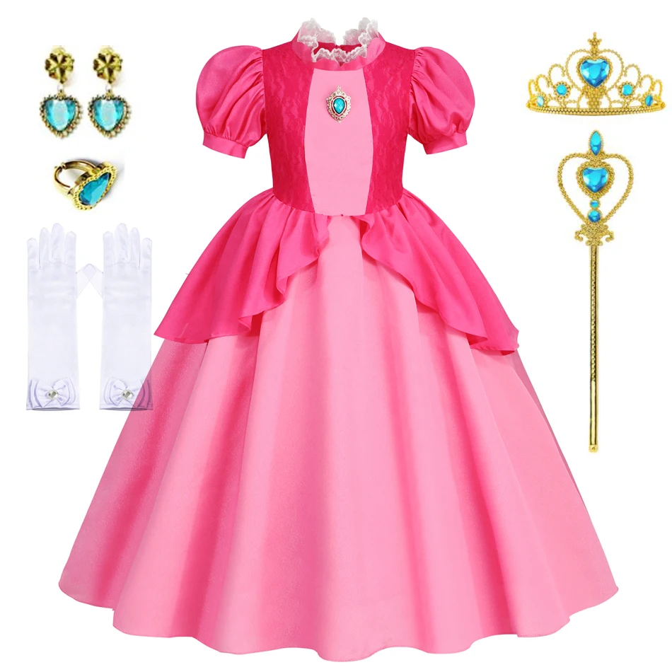 Peach Dresses For Girls Princess Costume Clothes Party Cosplay Halloween Carnival Birthday Dress Kids Vestidos