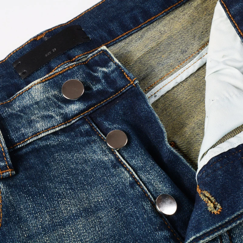 High Street Fashion Men Jeans Retro Washed Blue Stretch Skinny Fit Ripped Jeans Men Patched Designer Hip Hop Brand Pants Hombre