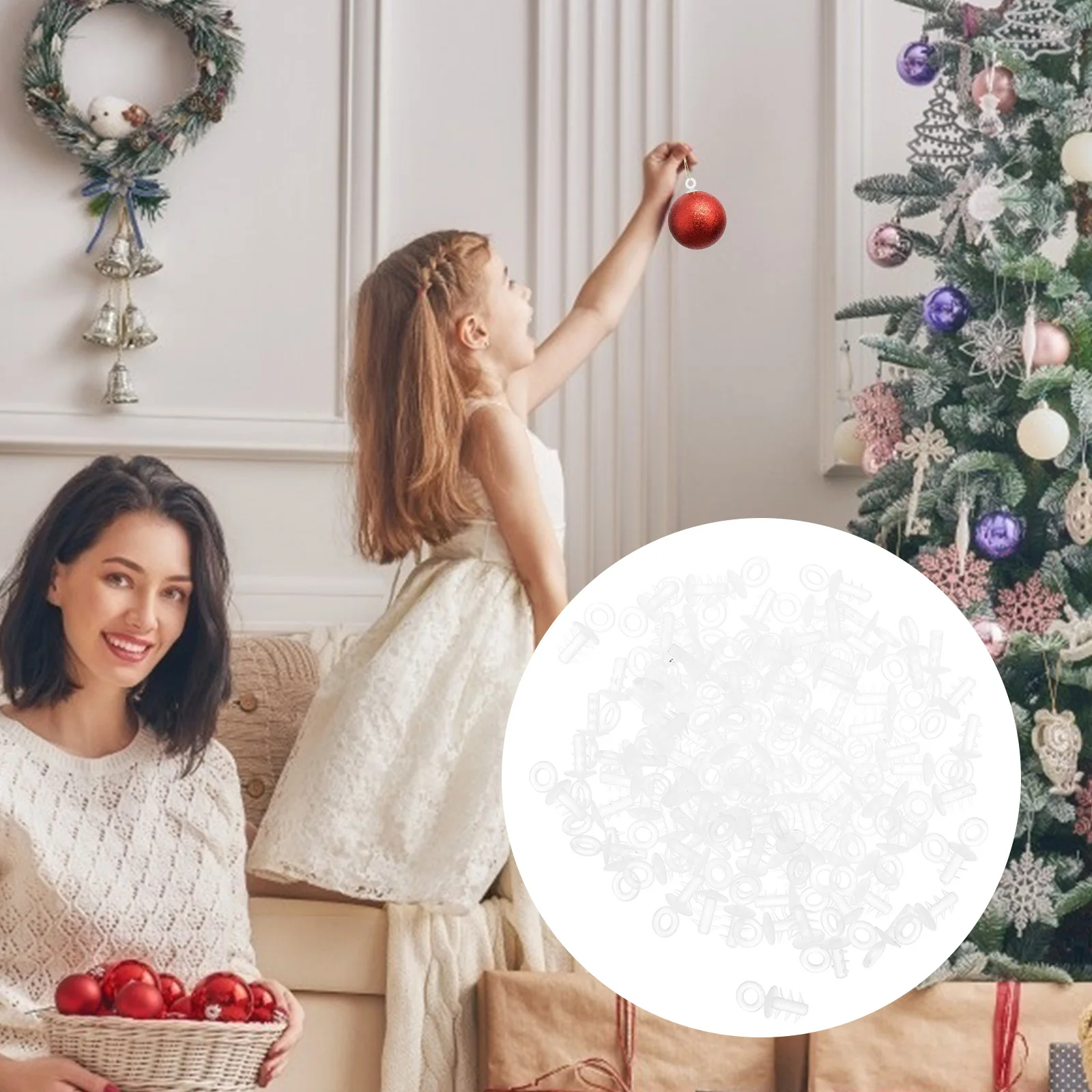 200pcs Christmas Christmas Tree Hanging Ornaments DIY Materials Pendant DIY Plastic Caps Ball Circle Caps Fittings