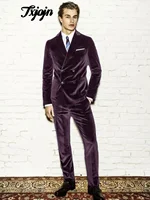 Popular Velvet Double Breasted Men Suits Elegant Solid Color 2 PCS Jacket Pants Elegant Groom 2025 Wedding Slim Fit Outfits 1