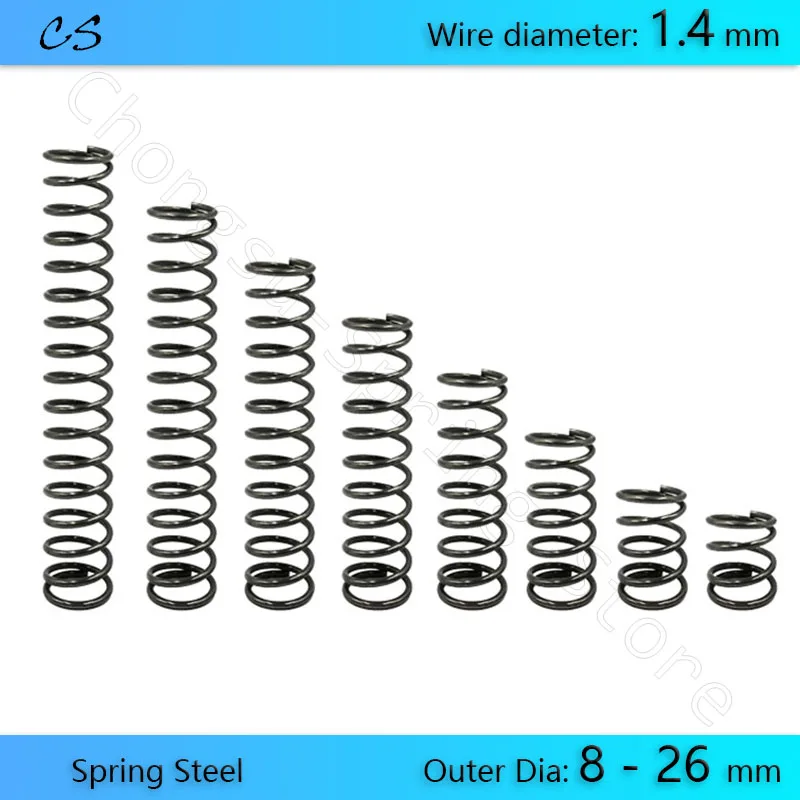 5Pcs 1.4 mm Compression Springs Pressure Spring Wire Dia 1.4 mm Outer Dia 8 9 10 11 12 13 14 15 16 18 - 26mm Length 10 - 100 mm
