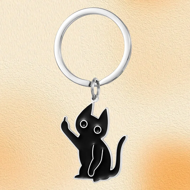 Defiant Kitten Keychain Cartoon Funny Stainless Steel Vertical