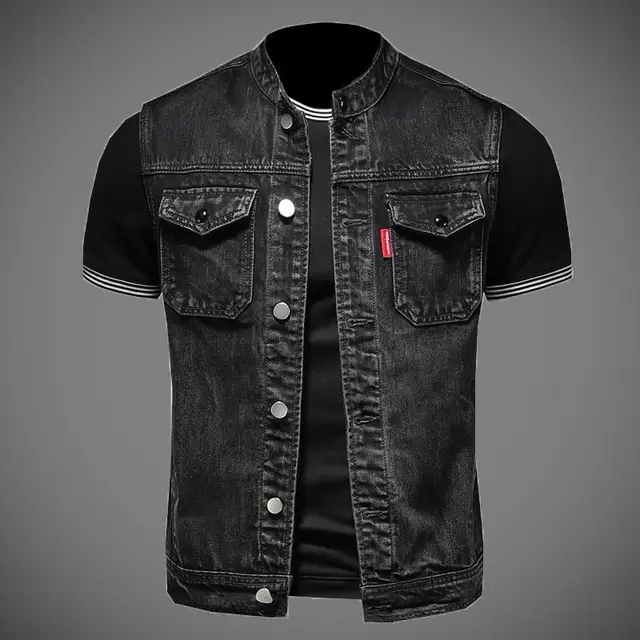 2024 nouvelle veste en jean pour hommes gilet de moto rétro mode vêtements d'équitation de moto décontracté polyvalent gilet en jean vêtements pour hommes 1