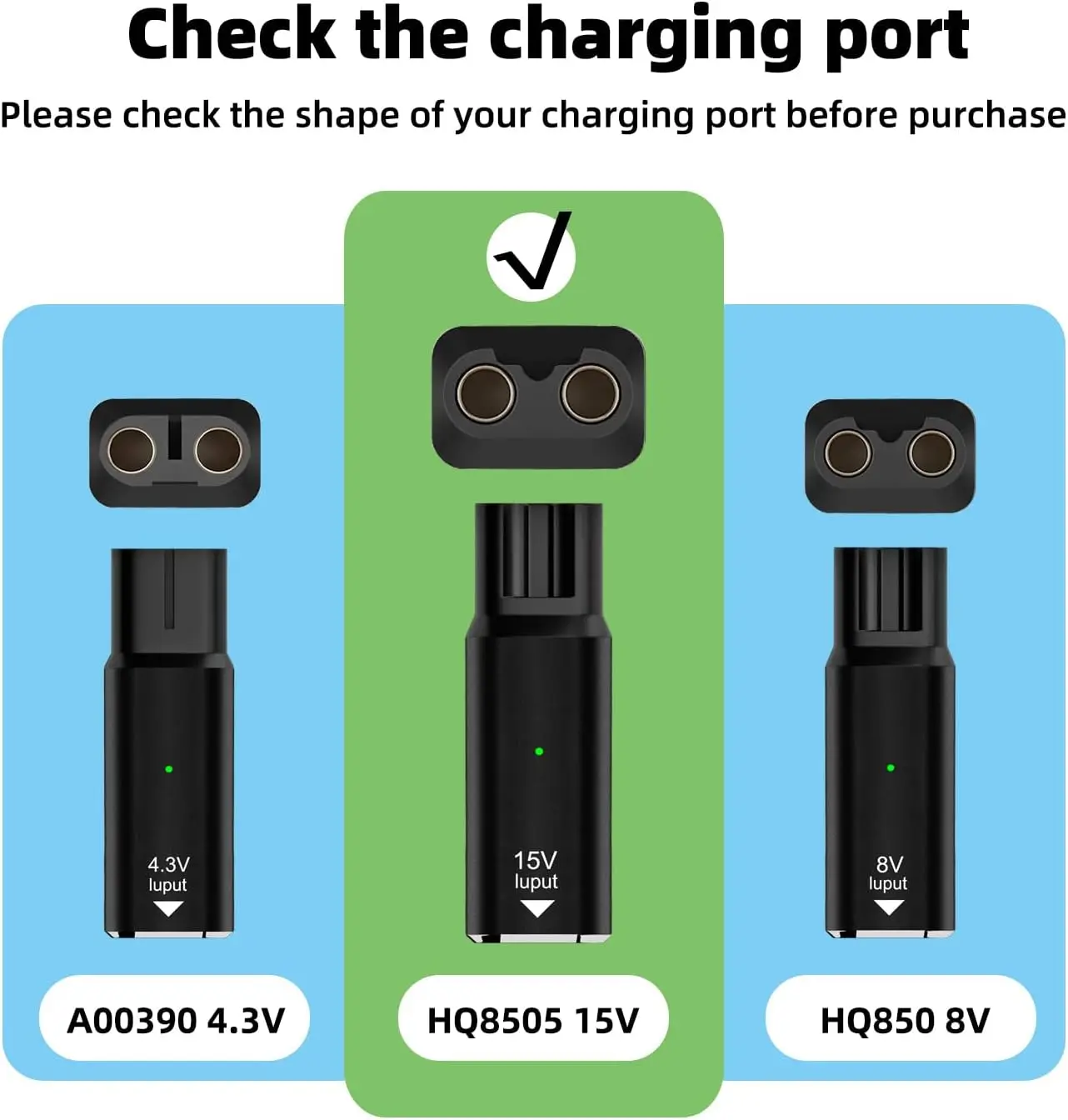 2 Pack 15V Type-C HQ8505 Charger Adapter USB-C Charging Converter For Philips Norelco HQ8505 7000 5000 3000 9000 Series Electri shaver charger battery charger power adapter