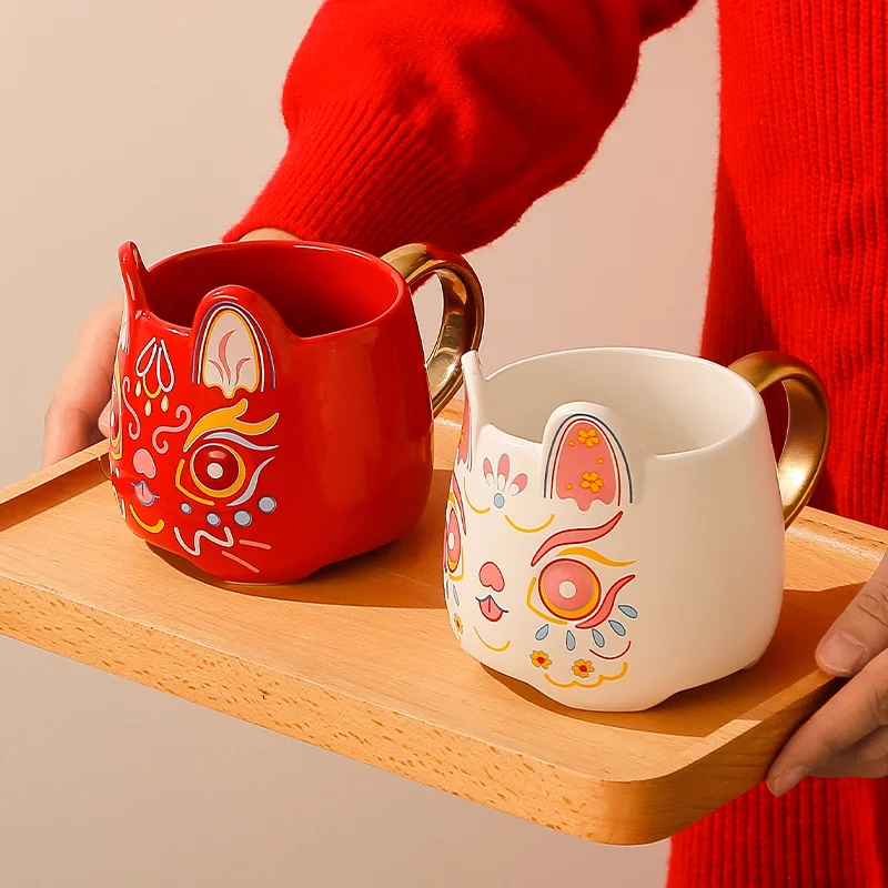 

1Pc 450ML Creative Vintage Ceramic Mug Fashion Gift Three-dimensional Cartoon Hand-painted Rabbit Mug Personalized Festive gifts