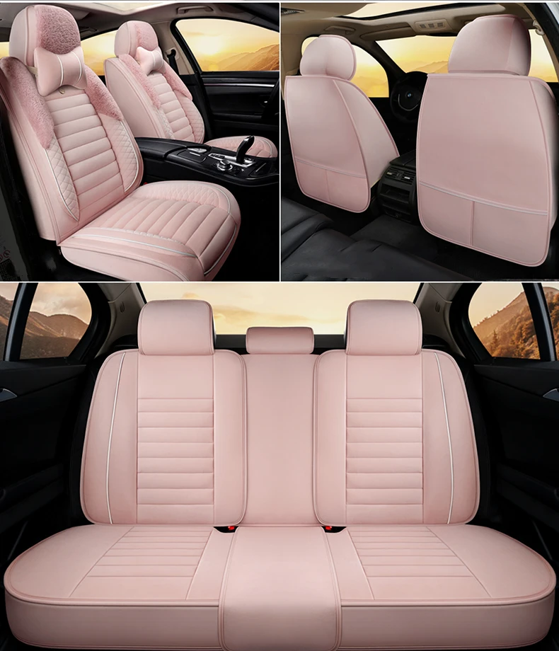 

Car Seat Covers For Sedan SUV Warmer New Plush 5 Pieces Full Set For Front and Rear Seats Fur Cushion Mats Women