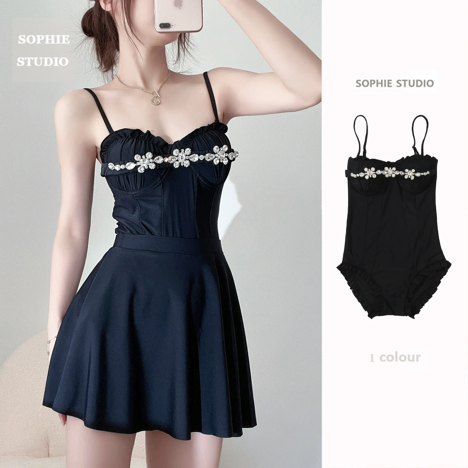 

2023 France Style One Piece Swimsuit Female Women Swimwear Sexy Monokini Summer Solid Bathing Suit Swimming Suits Swimskirt