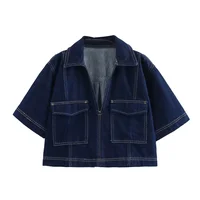 MUJER bleu Denim chemise femme à manches courtes chemise courte femmes été hauts courts femme Streetwear Y2k élégant femmes Blouses 6