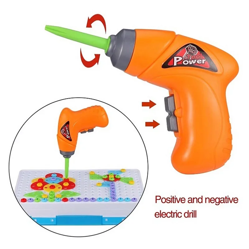147PCS Children Toys Tool Set Electric Drill Screw Nut Drilling Assembly Puzzle Toys Pretend Play Montessori Educational