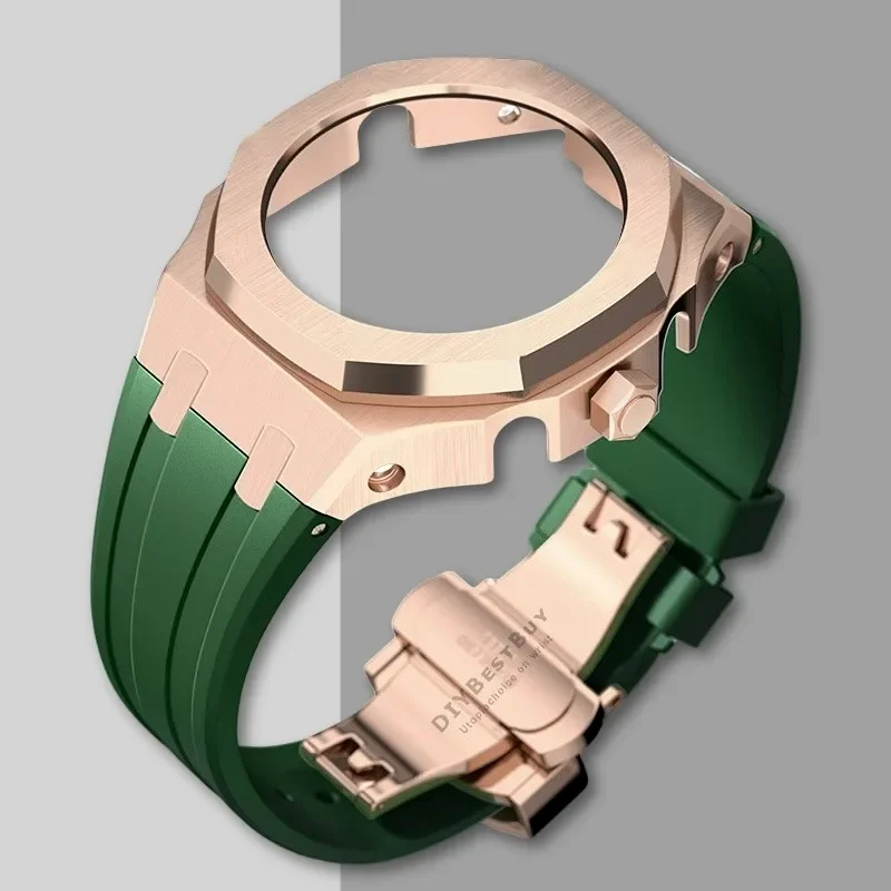 Premium Stainless Steel Casioak Case with Metal Bezel and Rubber Band