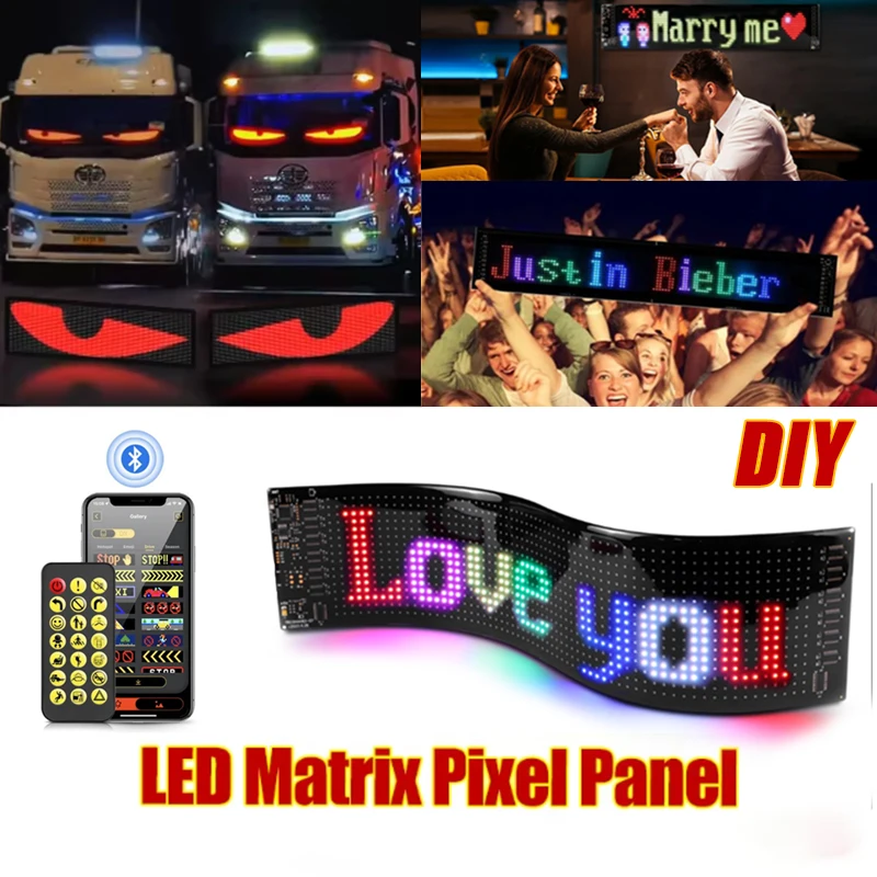LED Pixel Screen App Bluetooth Control DIY Programmable Flexible Display Screen USB Plug-in for Car Stores Hotels Bars Party led video display panel
