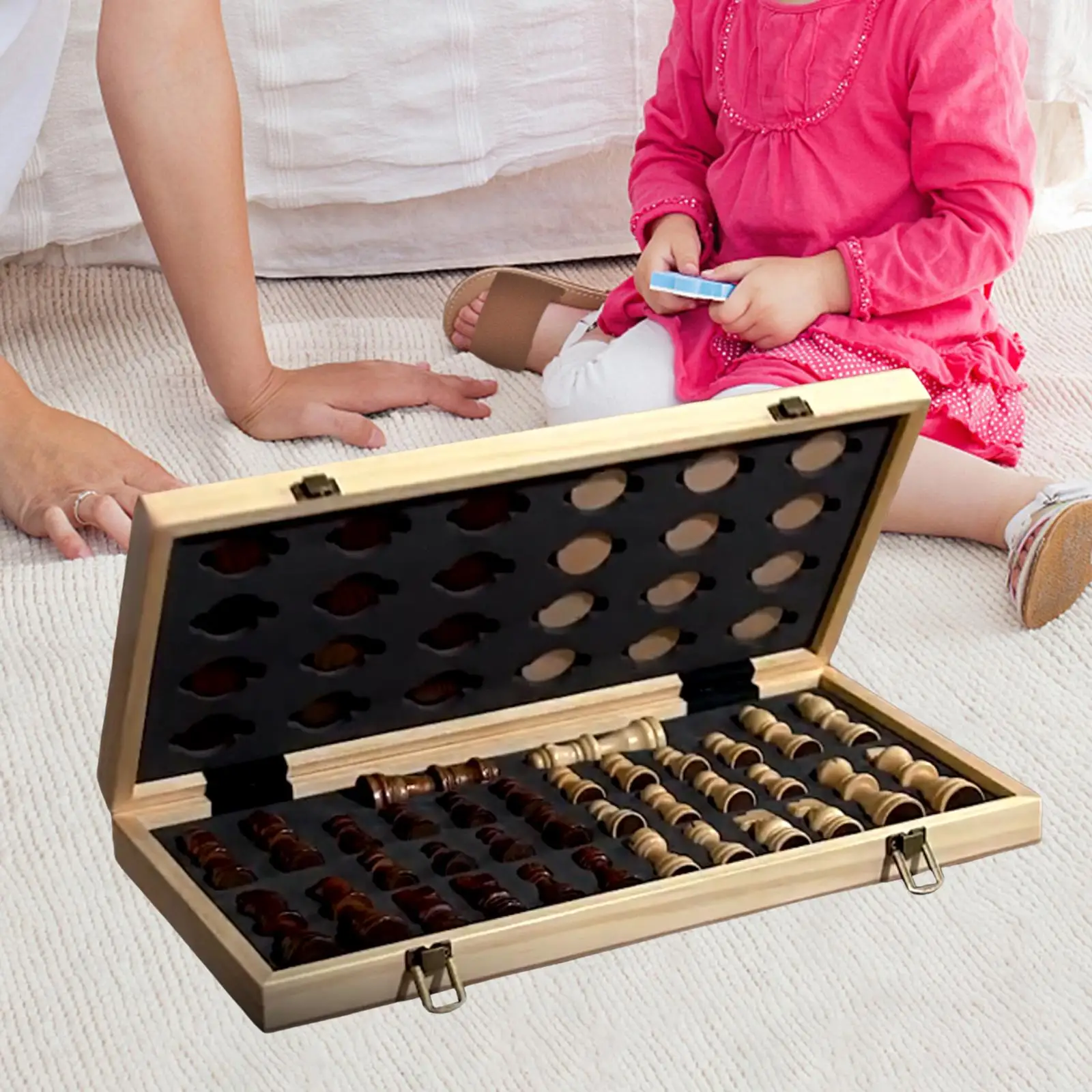 Chess Set Christmas Gift Folding Chess Board Wooden Chess Board Game Educational Games for Boys Girls Kids Adults Teen Beginner