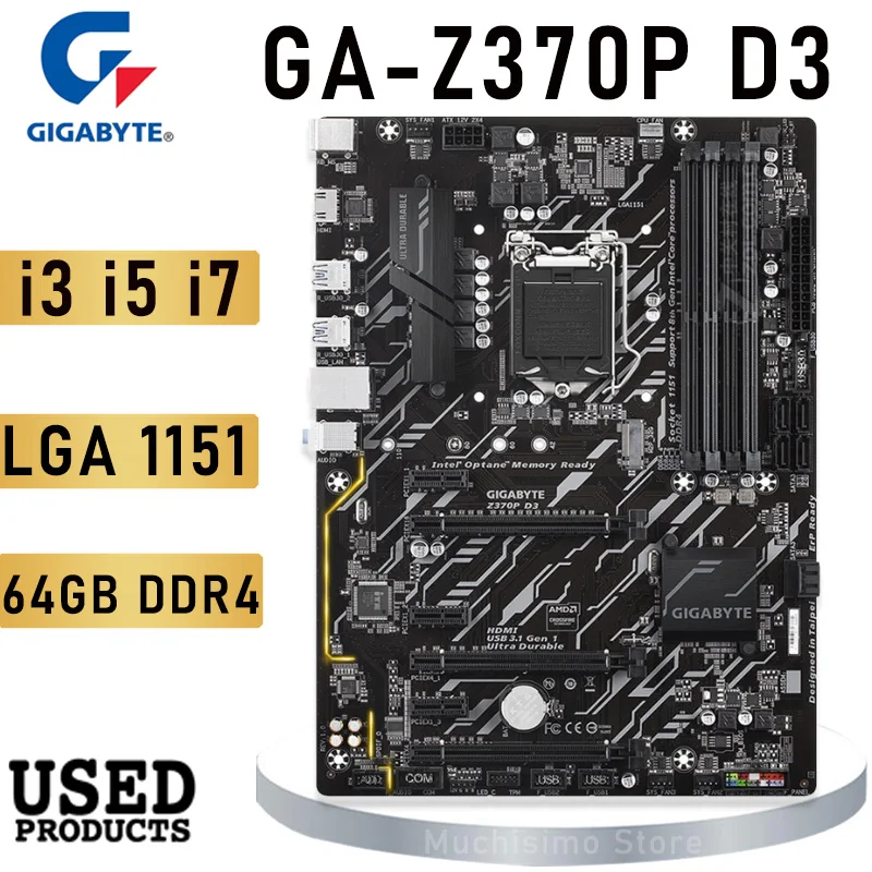 Lga 1151 Gigabyte Z370p D3 Motherboard 1151 Mining Mainboard 1151 Ddr4 64gb Pcie 3.0 M.2 Intel