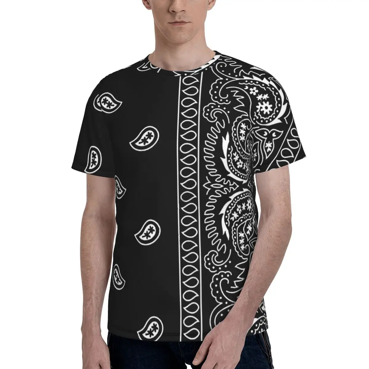 BlackAndWhitePaisleyChicanoBandanaStyleFaceHipsterFullPrinted