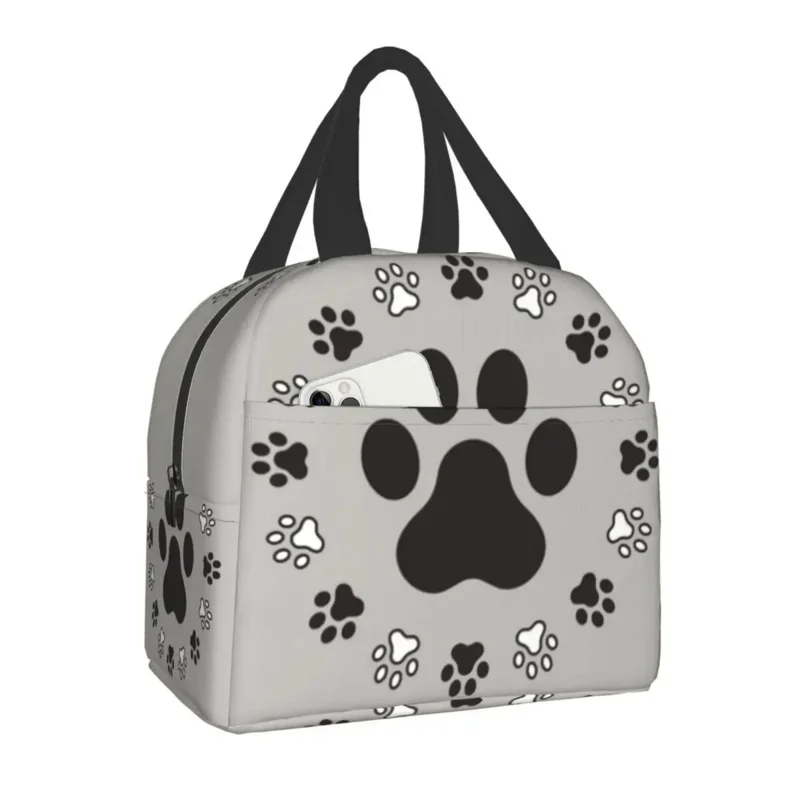 

Animal Portable Box Women Leakproof Cat And Dog Pug Footprints In Black Food Insulated Lunch Bag