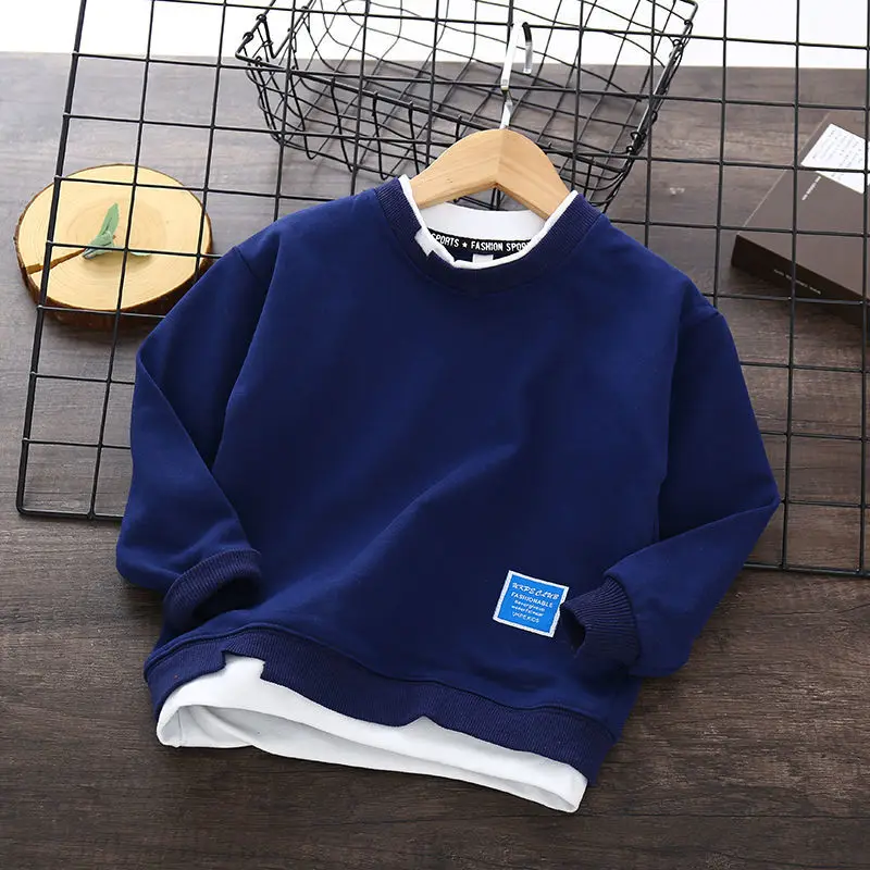 funny t shirts Spring & Autumn Cotton Boys T-Shirt New 2022 Korean Version Round Neck Fashion Two Fake Casual Sportswear Children's Clothing T-Shirts