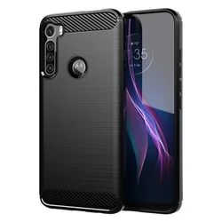 Luxury Carbon Fiber Shockproof Silicone Protective Case for Moto One Fusion Plus (Black)