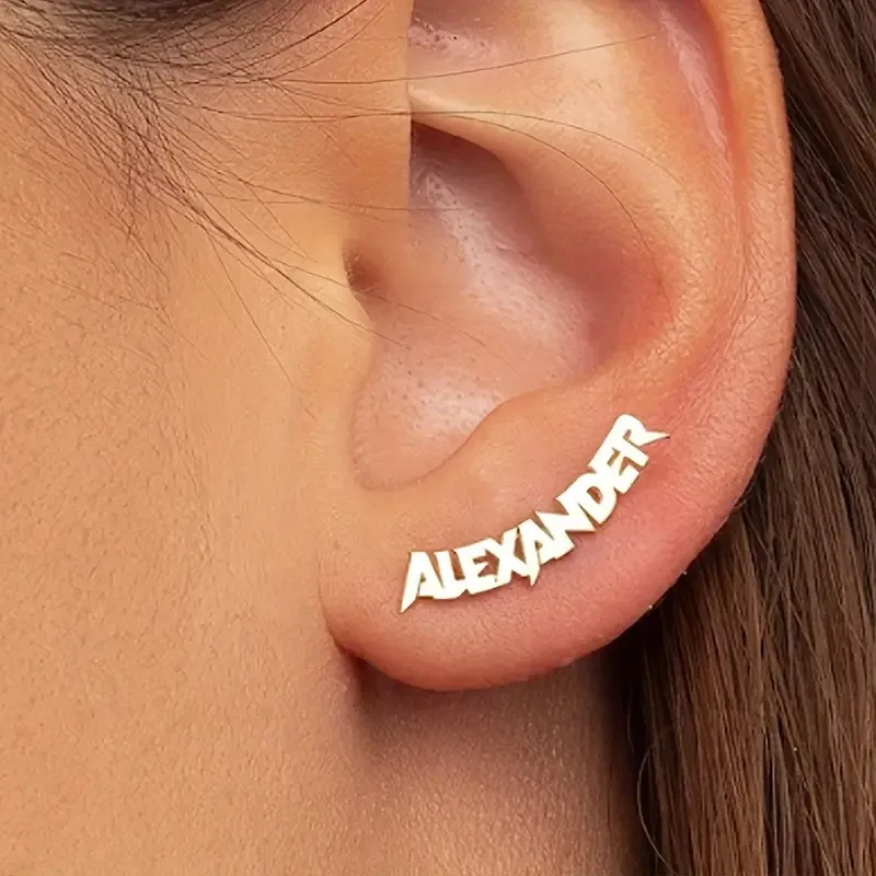 여성을위한 사용자 정의 펑크 이름 스터드 귀걸이 스테인레스 스틸 맞춤형 귀걸이 여성 맞춤형 귀 보석 생일 선물
