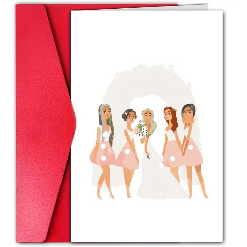 1pc, happy wedding card, romantic wedding card, celebration sweet bridesmaid for husband wife.