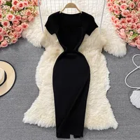 YuooMuoo Spring Summer 2025 Women Dress Elegant Square Collar White Black Knitted Bodycon Dress Korean Office Lady Vestidos - Image 4