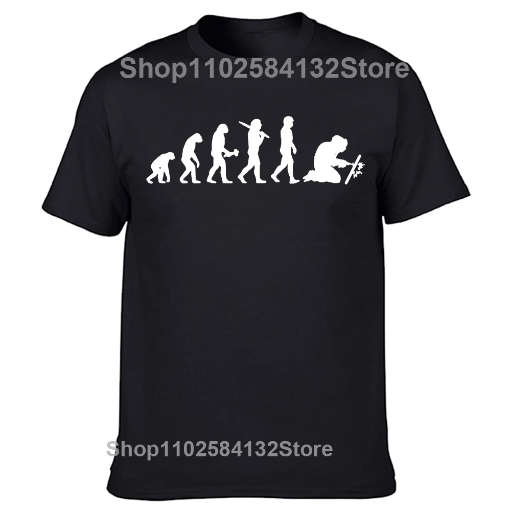 Neuheit Super Lustig Schweißen Essen Schlaf Schweiß Wiederholen T-Shirt Schweißer Evolution Mode Streetwear T Shirt Kurzarm Top Tees – Detail 3