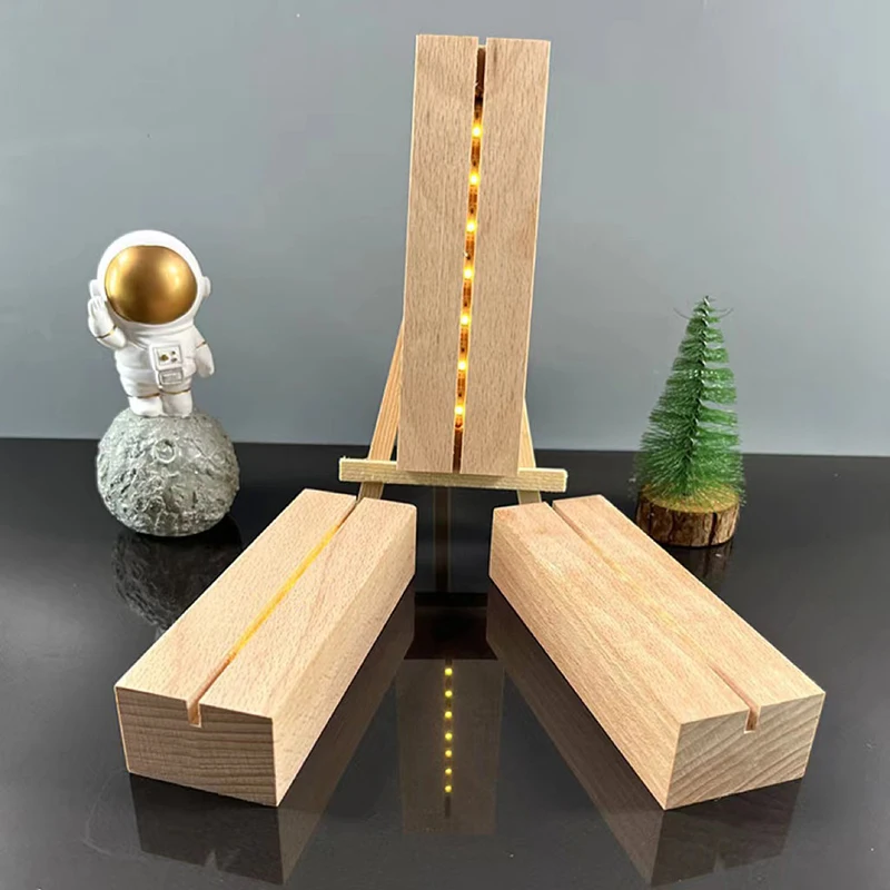 5mm 5.9 Inch Wooden Lamp Base AAA Battery Powered Warm White Light Wood Acrylic Led Display Stand DIY Lighting Accessories