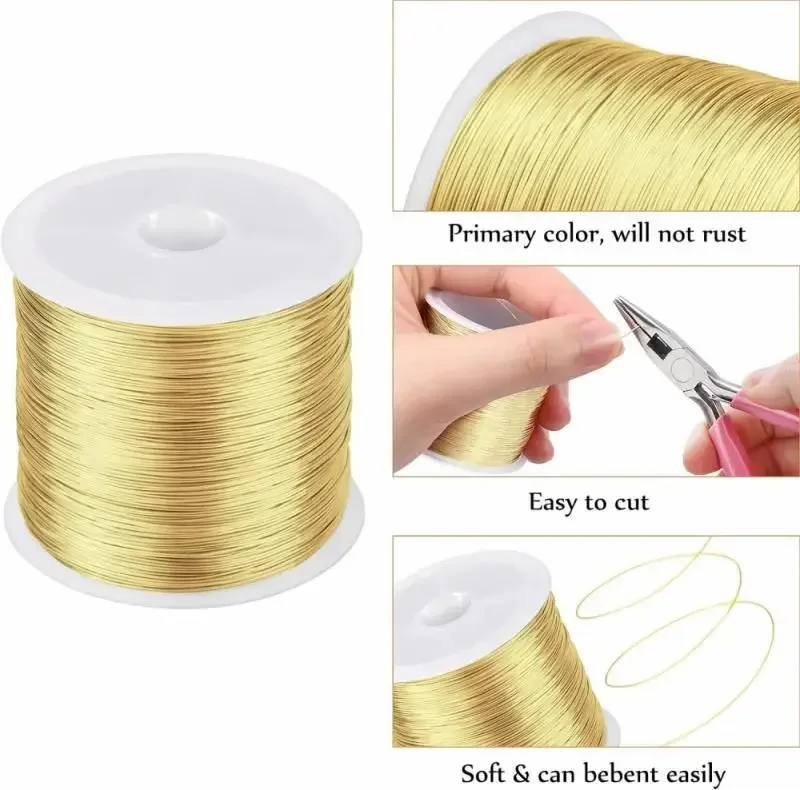 Gold-Colored Brass Copper Beading Wire for Jewelry Making – Various Lengths and Thicknesses