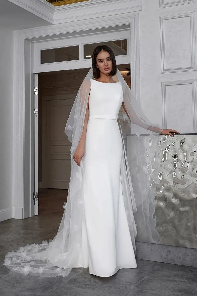 Modern Crepe Mermaid Wedding Dress Belt Women Backless Brides Wedding Party Wear Boho Bridal Dress vestidos de novia  Customized 4