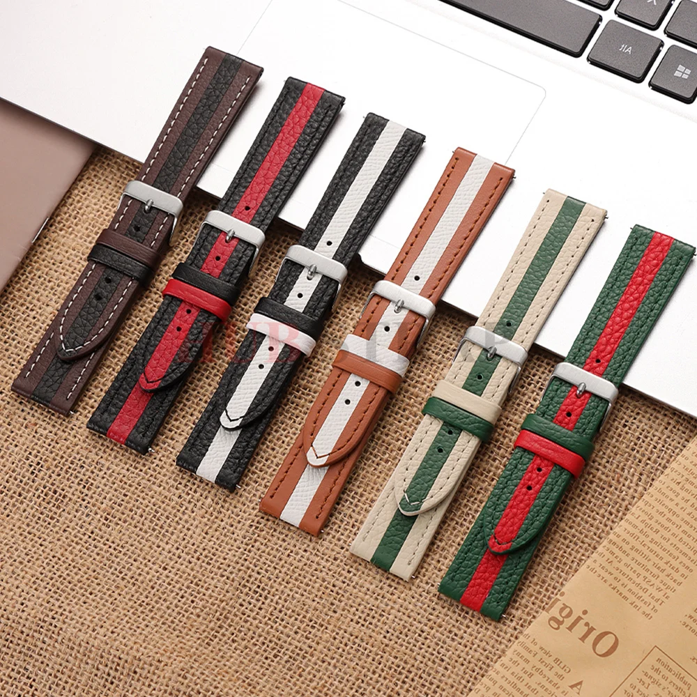 Premium Cowhide Leather Watch Strap - Elegant Black, Brown, or White Bands