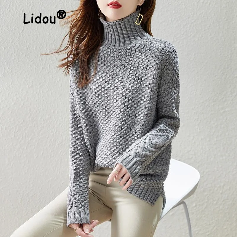 

Korean Vintage Turtleneck Thick Line Sweaters Women Bottoming Shirt 2022 Autumn Winter New Long Sleeve All-match Knitting Top