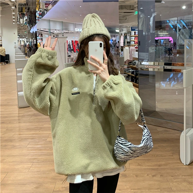 

Velvet Thick Hoodies Jacket Autumn Winter Korean Fashion Loose Lamb Imitation Plush Zipper Sweatshirt Women Ulzzang Pullover y2k