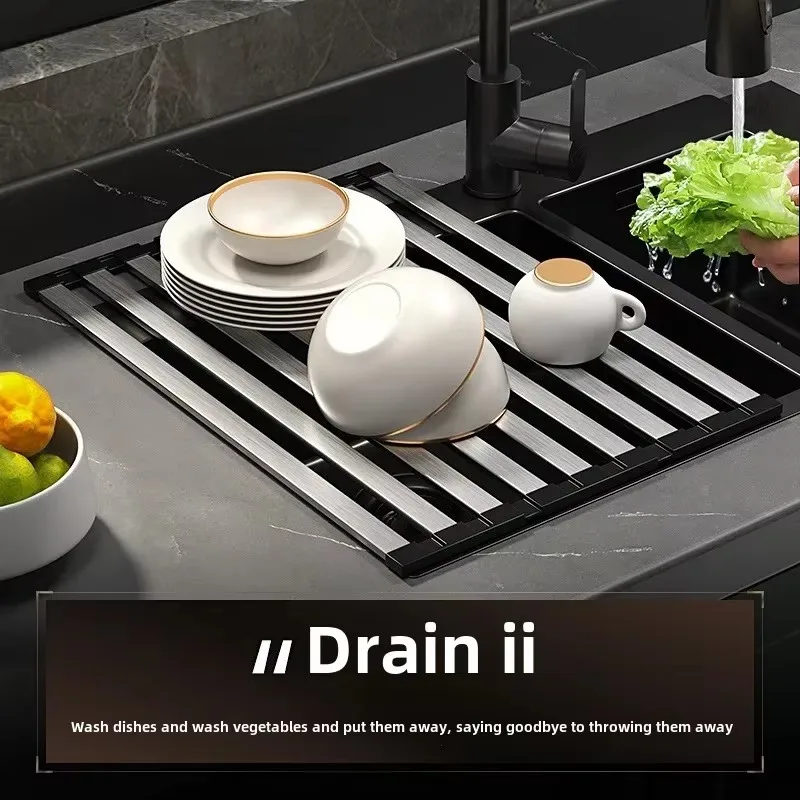 1pcs Kitchen Sink Draining Rack 304 stainless steel Square Tubes Dish Rack Can Folded Fruit And Vegetable Dishes Filter Shelf