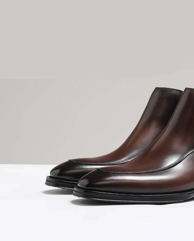 Britische Chelsea-Stiefel für Herbst und Winter, kurze Stiefel mit quadratischer Spitze, Oberschicht aus Rindsleder, formelle High-Top-Lederstiefel für Herren – Detail 1