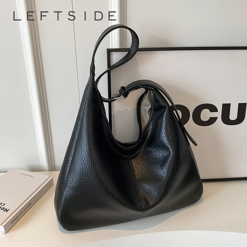 LEFTSIDE 여성용 대형 PU 가죽 숄더백, 2023 신상 패션 트렌드 디자이너, 부드러운 대용량 핸드백, 토트백 