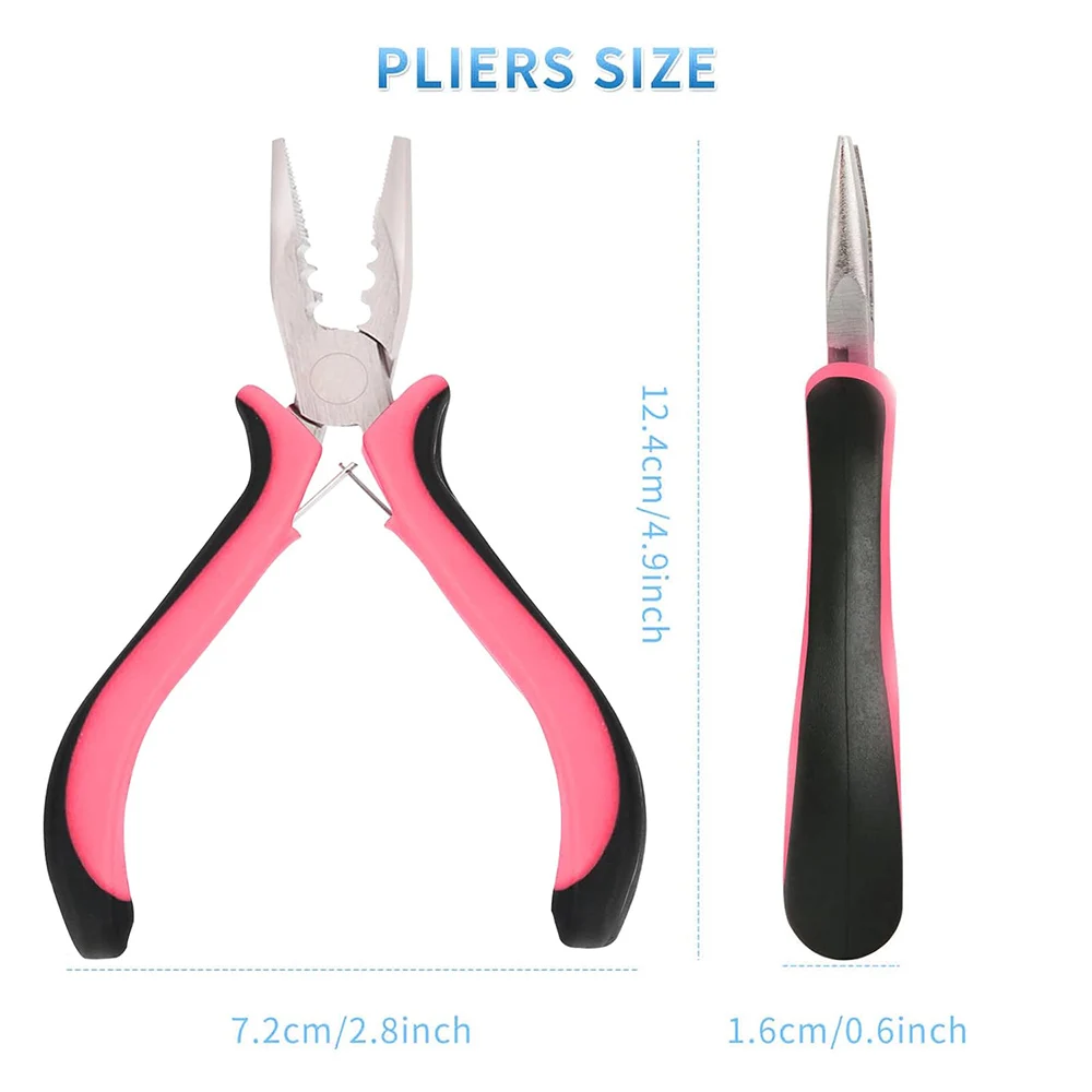 3 Holes Mini Hair Extensions Plier For Feather/Micro Nano Ring Hair Extensions Opener and Removal Tool Pink Straight Nose Pliers