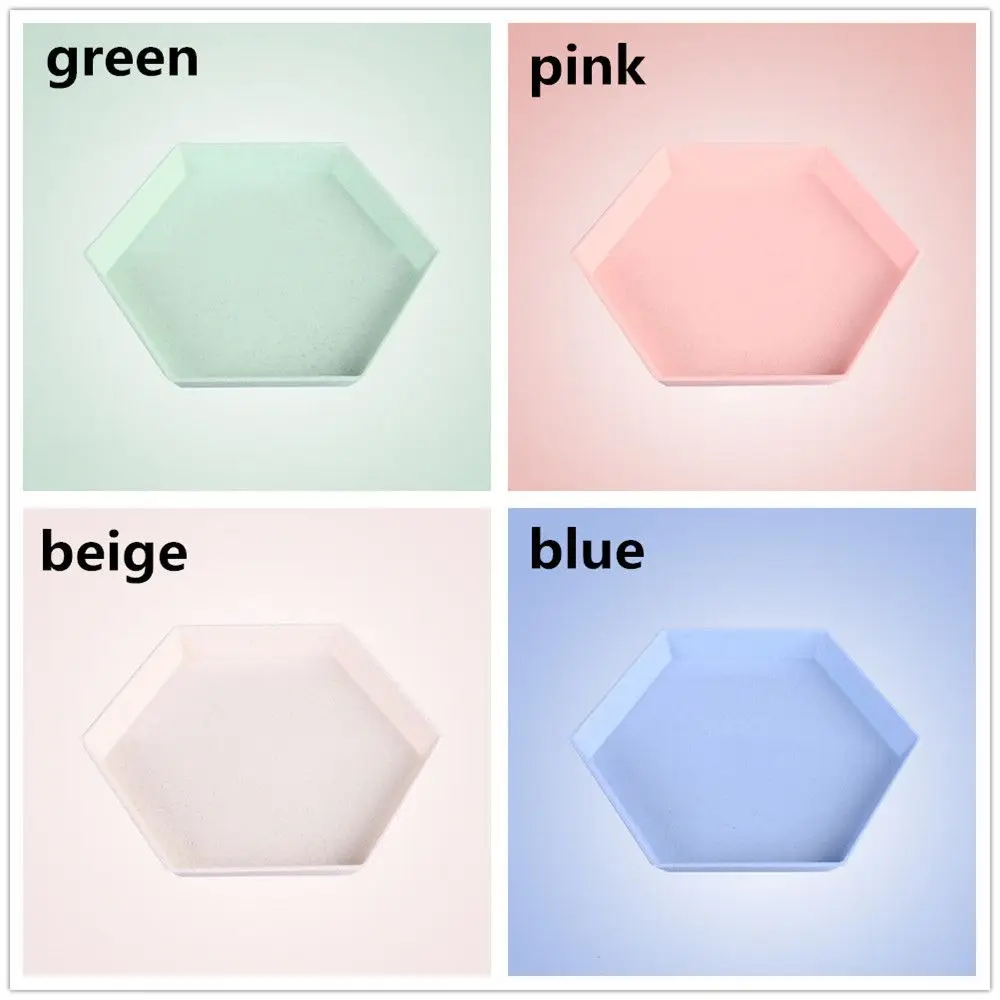 1PC Hexagon Dessert Plates Wheat Straw Thicken Snacks Trays Fruit Plate Dishes Multifunctional Tableware Party Kitchen Accessory 5