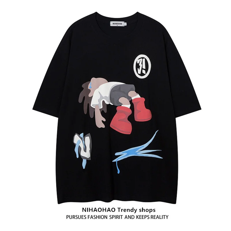 

Man Women T-shirt Brand Summer Lazy Style Short Sleeve Printed T-shirts Couple Ins Fashion Cartoon Loose Half Sleeve